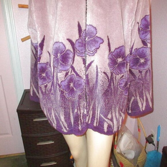 80s Vtg Black Mountain Fleece Coat Size 2X High Pile Violets Full Zip Purple - Picture 4 of 10